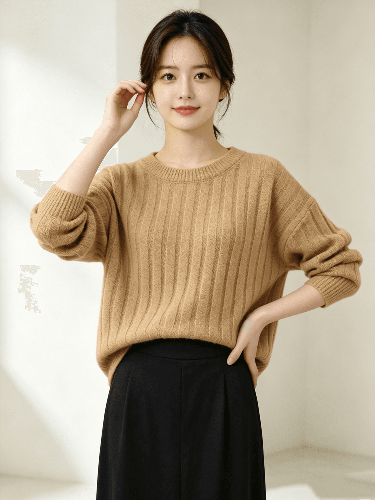 가을 겨울 새로운 단색 단순한 관대 한 풀오버 니트 스웨터 다용도 맨위
