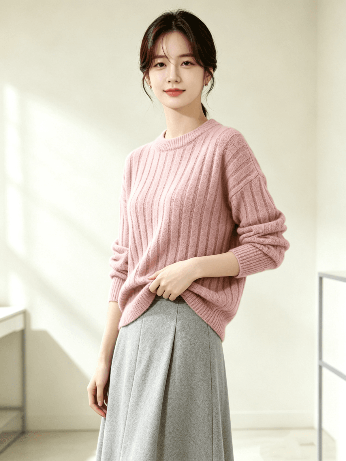 가을 겨울 새로운 단색 단순한 관대 한 풀오버 니트 스웨터 다용도 맨위 상세 이미지 4