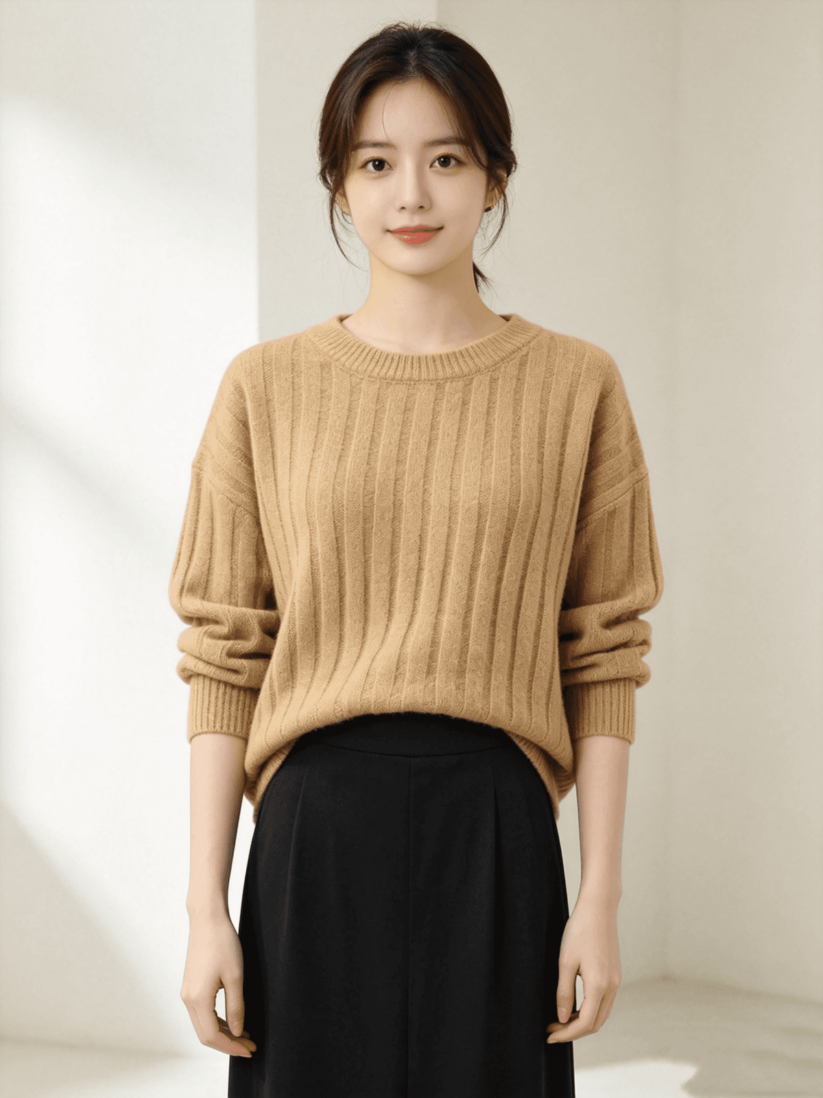 가을 겨울 새로운 단색 단순한 관대 한 풀오버 니트 스웨터 다용도 맨위 상세 이미지 6