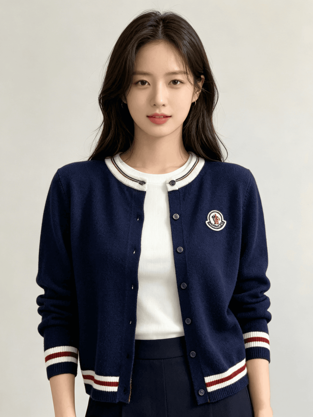캐주얼 느긋한 바람 배색 라운드 넥 니트 오픈 가디건 여성 2026 새로운 루즈핏 슬림해 보이는 부드러운 찹쌀 스웨터 코트 맨위 상세 이미지 1