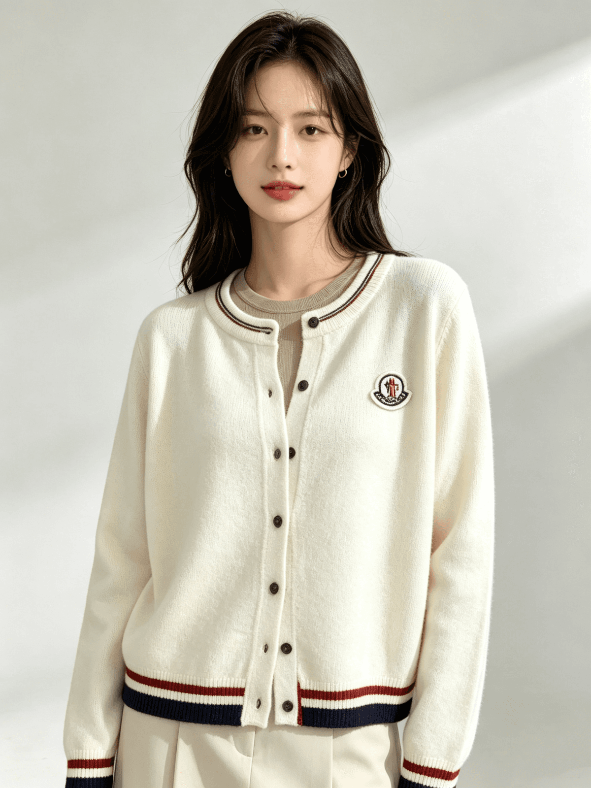 캐주얼 느긋한 바람 배색 라운드 넥 니트 오픈 가디건 여성 2026 새로운 루즈핏 슬림해 보이는 부드러운 찹쌀 스웨터 코트 맨위 상세 이미지 4