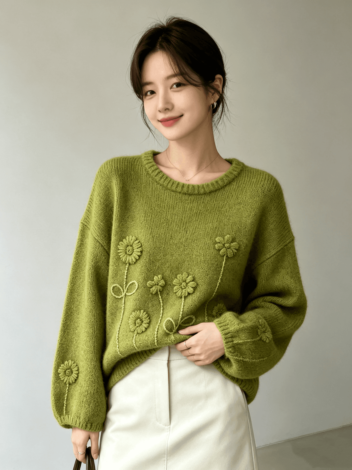 가을 겨울 새로운 한 부서 부드러운 찹쌀 무거운 작업 자카드 녹색 스웨터 여자 가을 겨울 루즈핏 느긋한 고급 센스 니트 맨위
