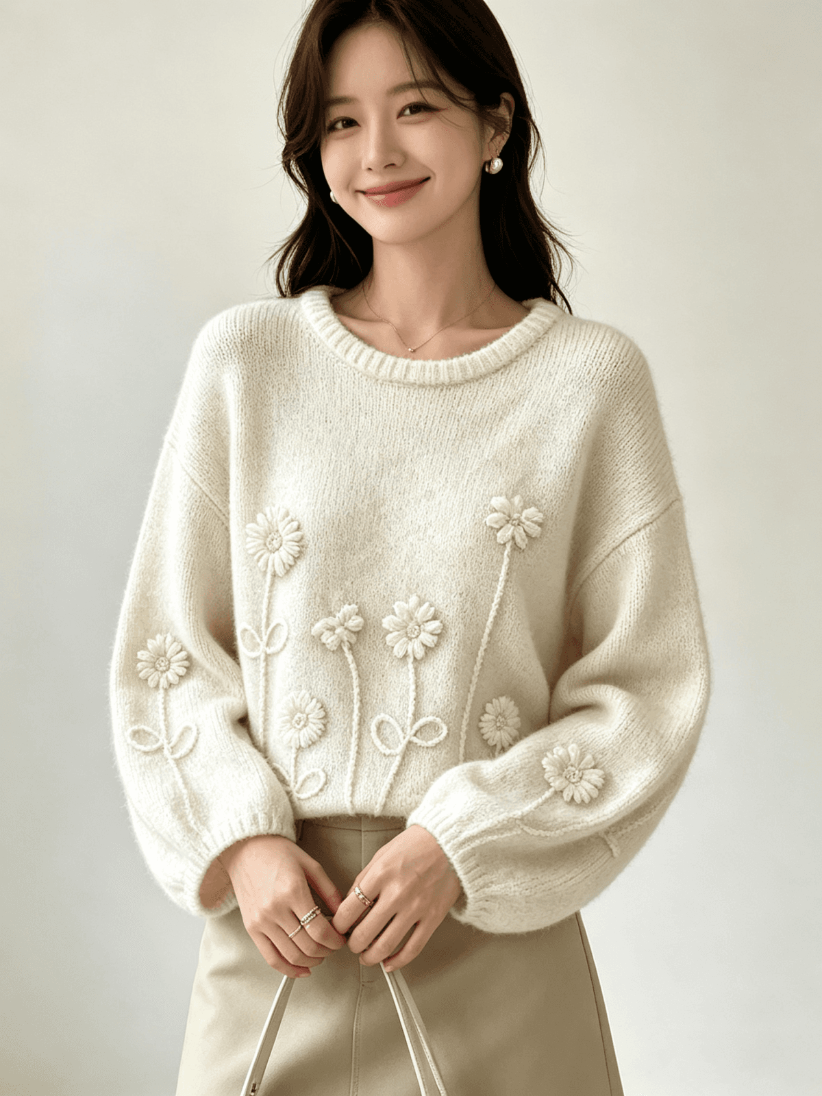 가을 겨울 새로운 한 부서 부드러운 찹쌀 무거운 작업 자카드 녹색 스웨터 여자 가을 겨울 루즈핏 느긋한 고급 센스 니트 맨위 이미지 4