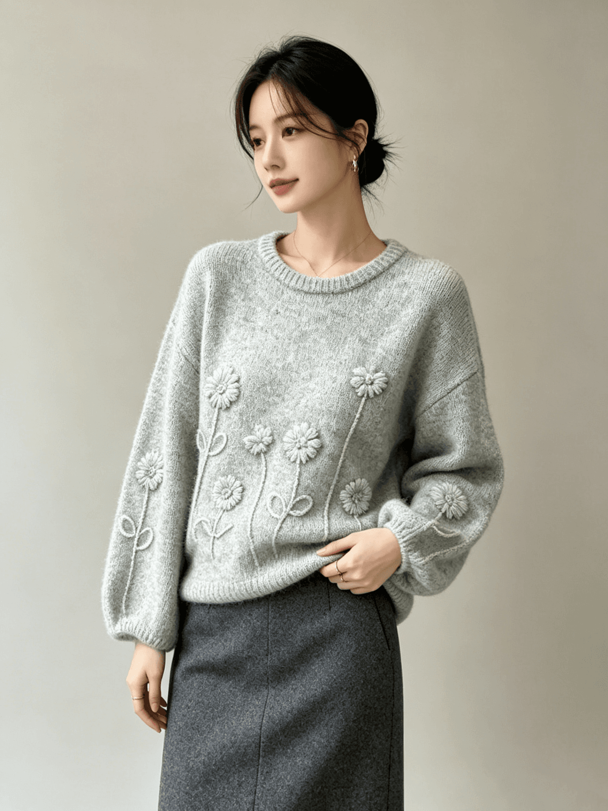 가을 겨울 새로운 한 부서 부드러운 찹쌀 무거운 작업 자카드 녹색 스웨터 여자 가을 겨울 루즈핏 느긋한 고급 센스 니트 맨위 상세 이미지 9