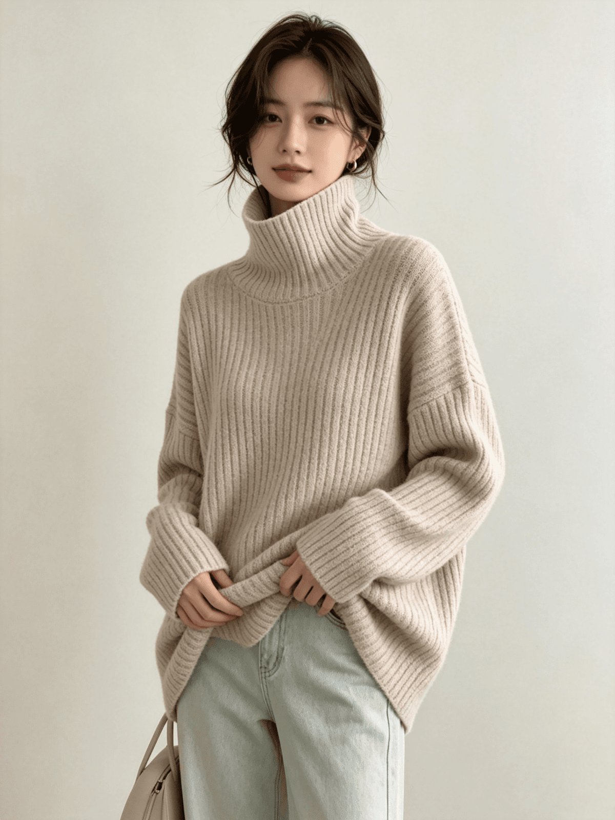 레트로 터틀넥 풀오버 스웨터 여자 가을 겨울 외출용 2024 새로운 루즈핏 느긋한 중간 길이 인사이드 가져 가라. 니트 맨위 상세 이미지 6