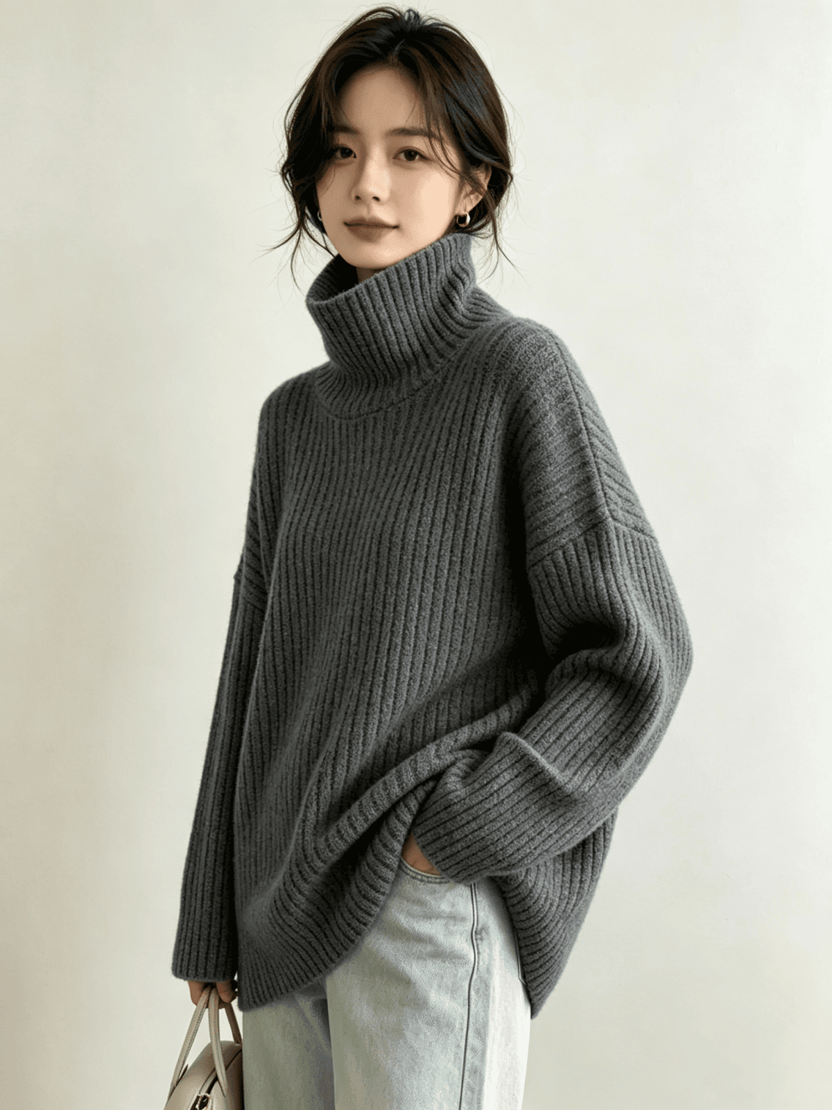 레트로 터틀넥 풀오버 스웨터 여자 가을 겨울 외출용 2024 새로운 루즈핏 느긋한 중간 길이 인사이드 가져 가라. 니트 맨위 상세 이미지 8
