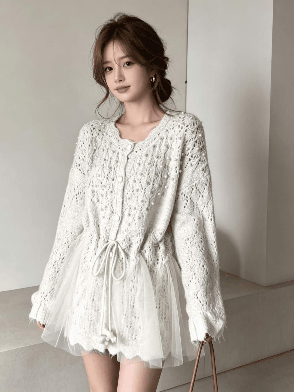 새로운 비즈 박기 홀로우 아웃 니트 오픈 가디건 가을 겨울 슬림해 보이는 다용도 루즈핏 외국 가스 한국 스타일 여성 패션 이미지 4