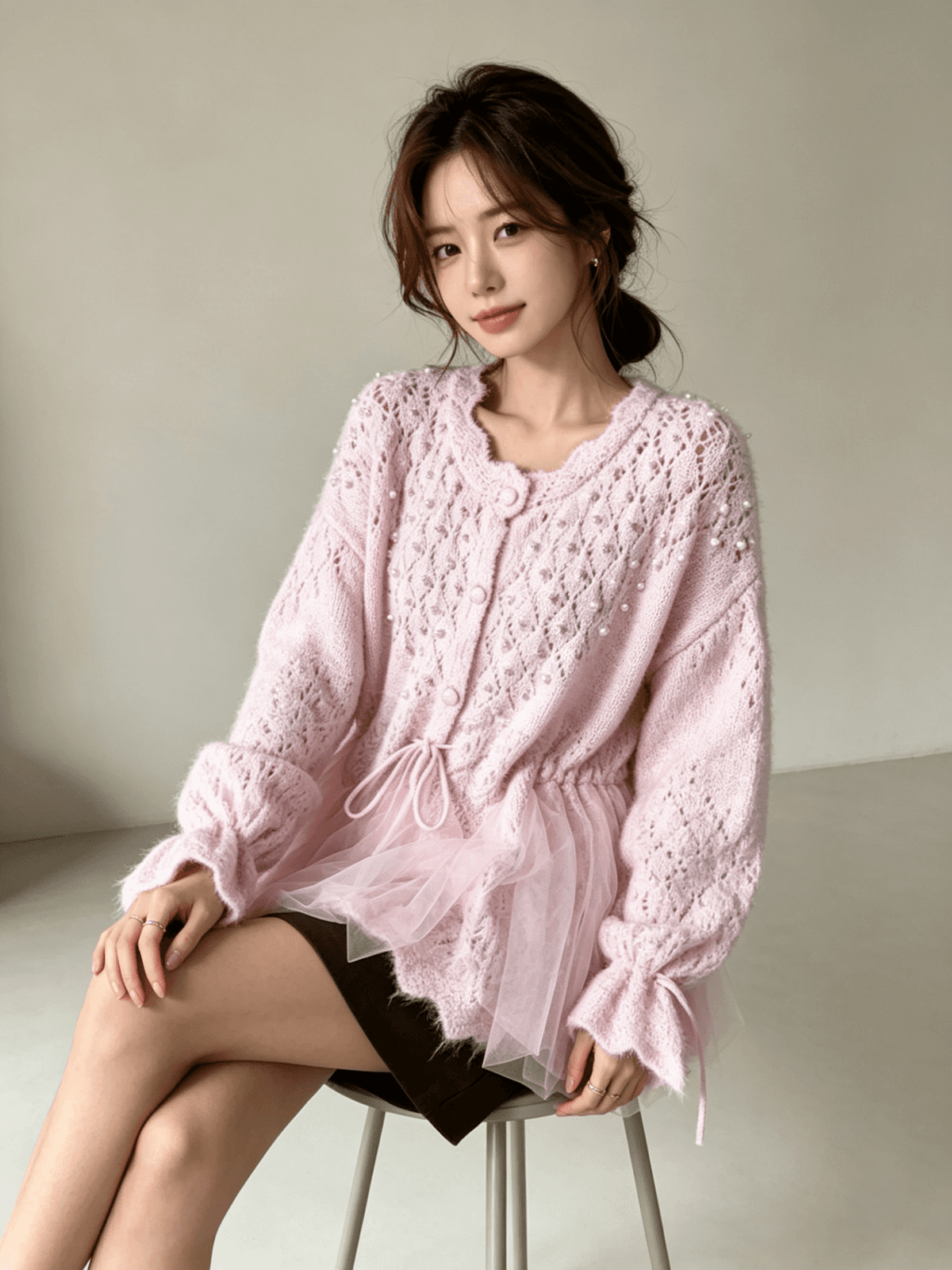 새로운 비즈 박기 홀로우 아웃 니트 오픈 가디건 가을 겨울 슬림해 보이는 다용도 루즈핏 외국 가스 한국 스타일 여성 패션 상세 이미지 1