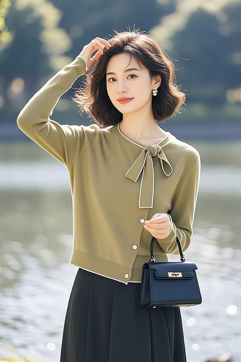 2025 새로운 한 부서 착용 가져 가라. 고유 한 슈퍼 잘 생긴 싱글 착용 품격 디자인 센스 녹색 양모 니트 맨위 세트 상세 이미지 2