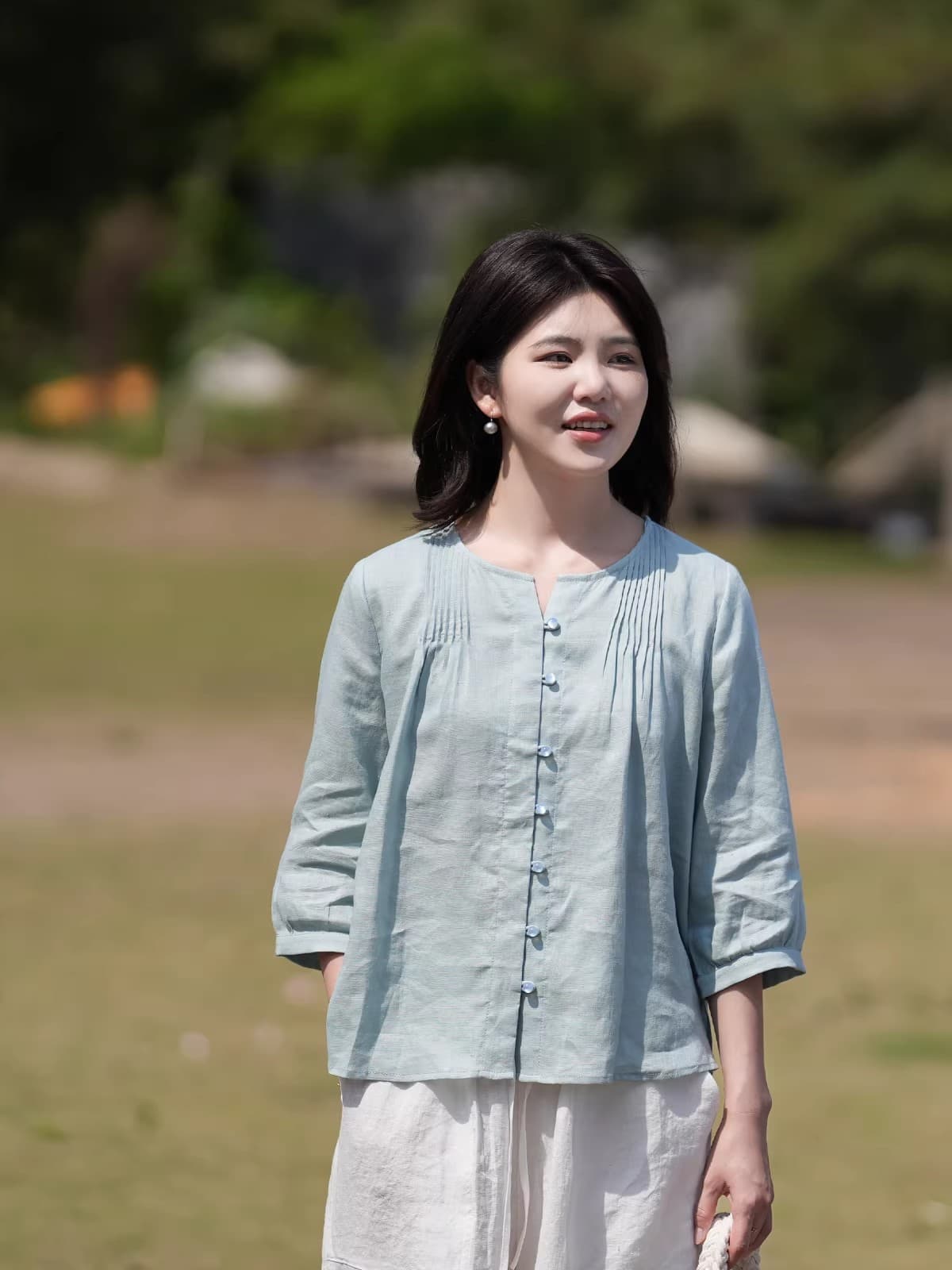 26 여름 새로운 면 린넨 혼방 루즈핏 빅 사이즈 문예 슬림해 보이는 작은 셔츠 상쾌 봄 맨위 상세 이미지 3