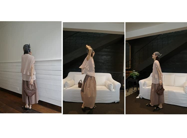 3983 빨간색 기사 치마바지 순면 컬러 짜임 기사 전체 밴딩 단어 Pleat 대 바지 갈색 빨간색 치마바지 상세 이미지 13