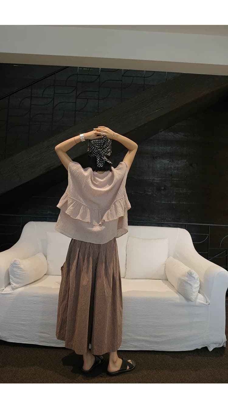 3983 빨간색 기사 치마바지 순면 컬러 짜임 기사 전체 밴딩 단어 Pleat 대 바지 갈색 빨간색 치마바지 상세 이미지 14