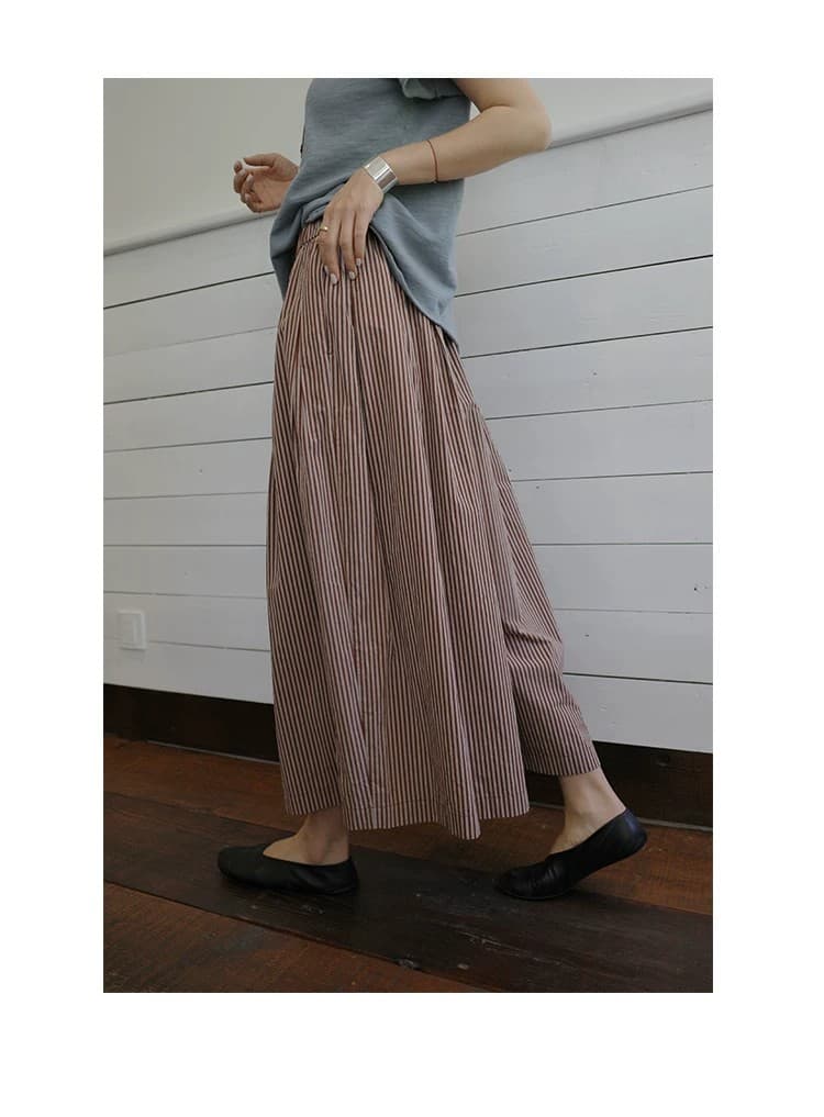 3983 빨간색 기사 치마바지 순면 컬러 짜임 기사 전체 밴딩 단어 Pleat 대 바지 갈색 빨간색 치마바지 상세 이미지 17
