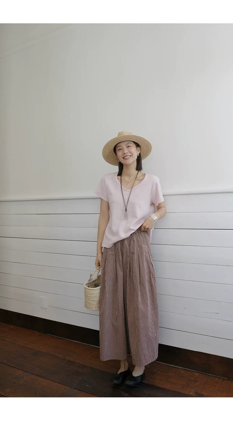 3983 빨간색 기사 치마바지 순면 컬러 짜임 기사 전체 밴딩 단어 Pleat 대 바지 갈색 빨간색 치마바지 상세 이미지 18