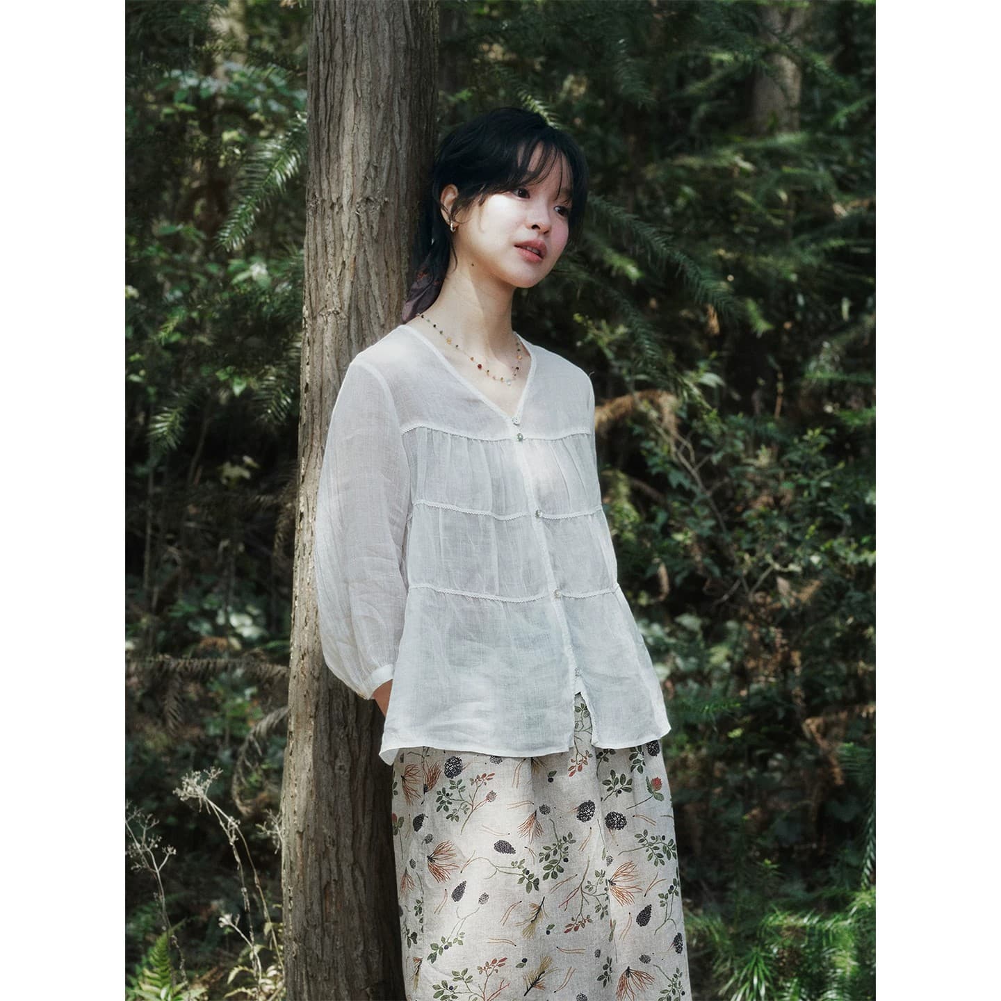 면 린넨 무거운 작업 V넥 7부 소매 셔츠 여름 자외선 차단 다용도