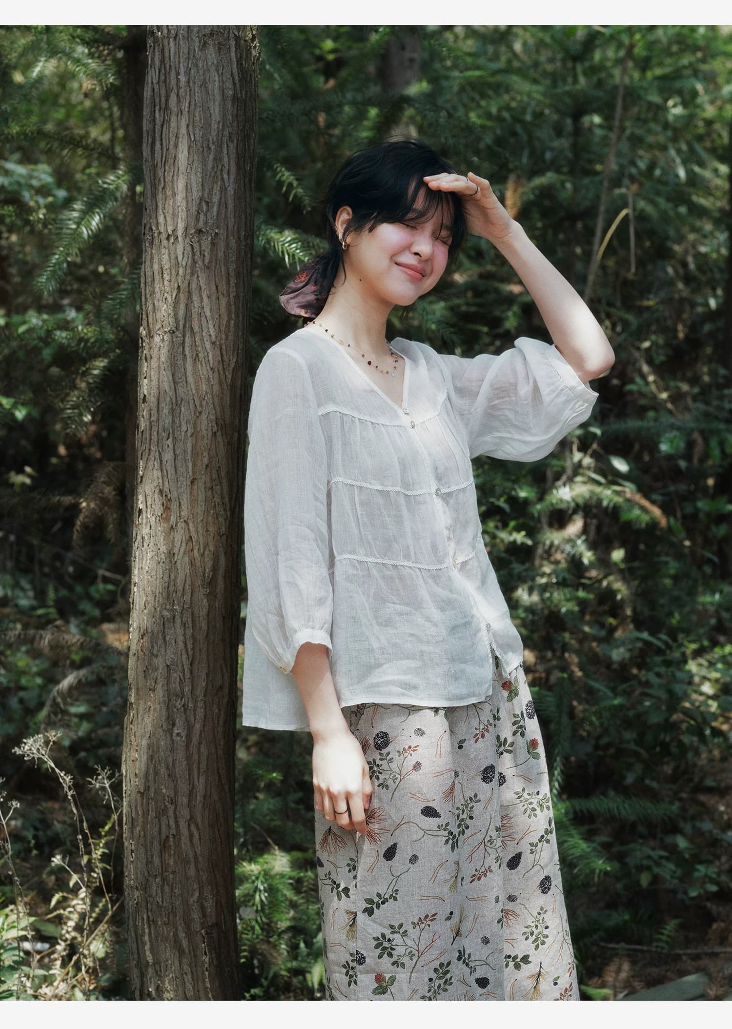 면 린넨 무거운 작업 V넥 7부 소매 셔츠 여름 자외선 차단 다용도 상세 이미지 11