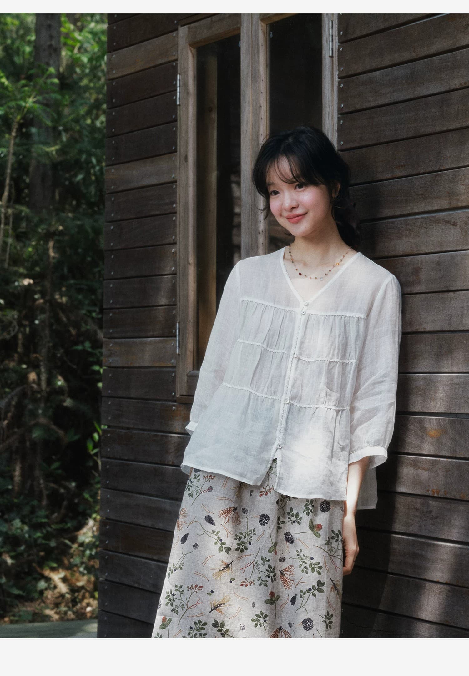 면 린넨 무거운 작업 V넥 7부 소매 셔츠 여름 자외선 차단 다용도 상세 이미지 18