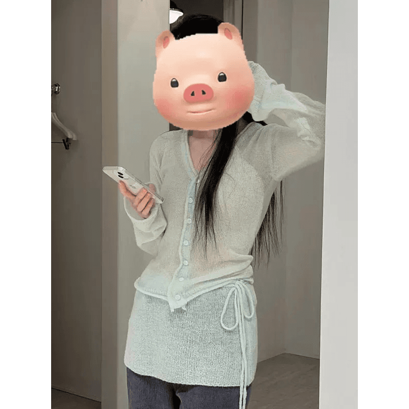 자이언트 잘 생긴 ~ 중 부드러운 바람 녹색 긴팔 니트 오픈 가디건 여성 봄 몸매 가꾸기 슬림해 보이는 고유 한 아름다운 스웨터 맨위 이미지 5