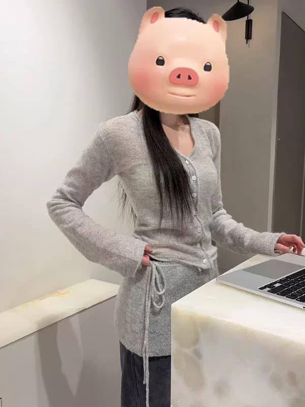 자이언트 잘 생긴 ~ 중 부드러운 바람 녹색 긴팔 니트 오픈 가디건 여성 봄 몸매 가꾸기 슬림해 보이는 고유 한 아름다운 스웨터 맨위 상세 이미지 2