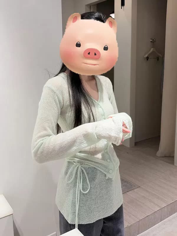 자이언트 잘 생긴 ~ 중 부드러운 바람 녹색 긴팔 니트 오픈 가디건 여성 봄 몸매 가꾸기 슬림해 보이는 고유 한 아름다운 스웨터 맨위 상세 이미지 4