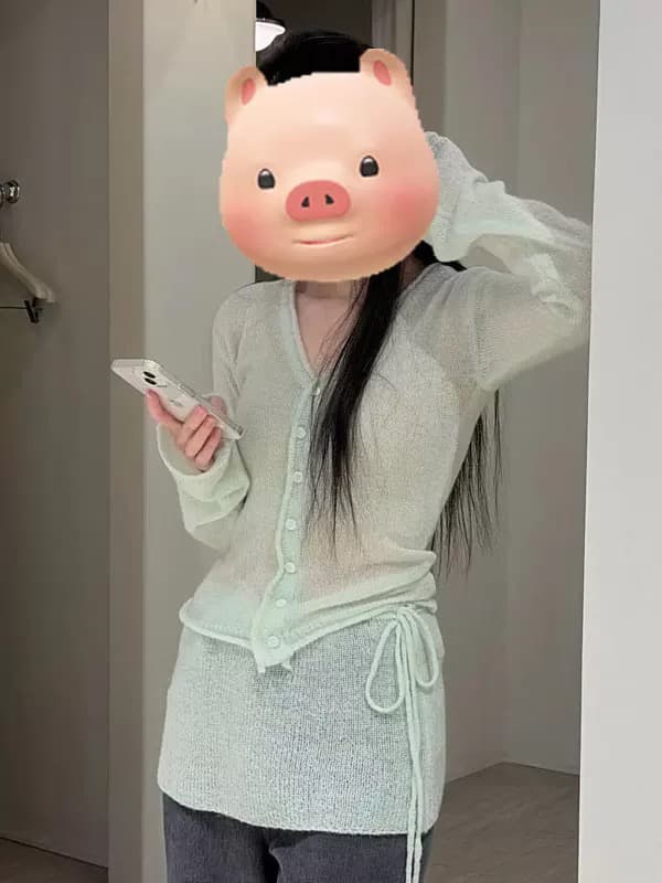 자이언트 잘 생긴 ~ 중 부드러운 바람 녹색 긴팔 니트 오픈 가디건 여성 봄 몸매 가꾸기 슬림해 보이는 고유 한 아름다운 스웨터 맨위 상세 이미지 5