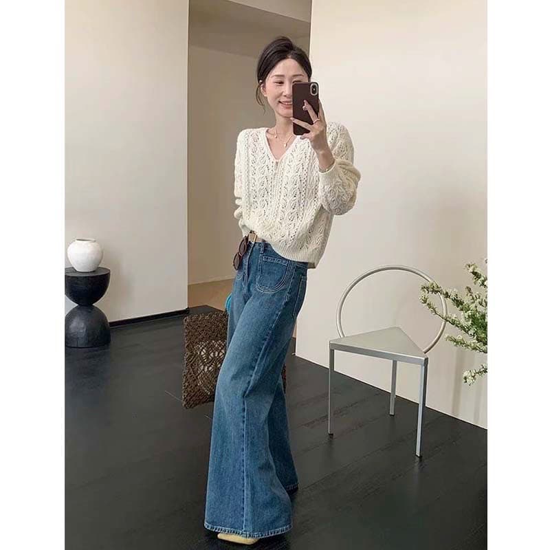 화이트 자수 V넥 홀로우 아웃 긴팔 니트 오픈 가디건 여성 여름 슬립 외부 가져 가라. 얼음 실크 자외선 차단 작은 숄 맨위 상세 이미지 6