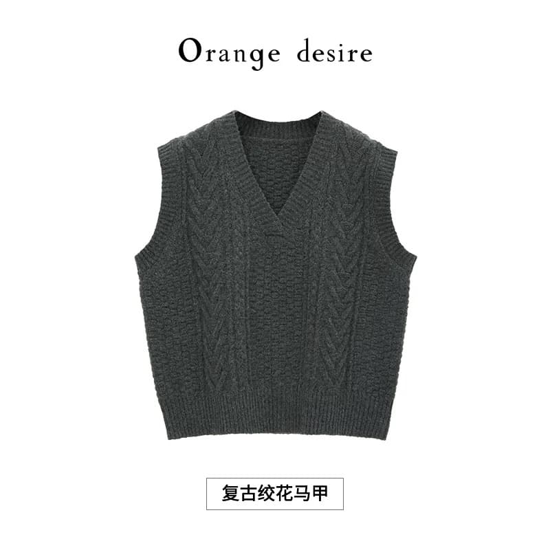 레트로 꽈배기 조끼 여자 봄 가을 조끼 니트 외부 가져 가라. V넥 루즈핏 스택 착용 어깨 느긋한 바람 가을 어깨 스웨터 상세 이미지 5