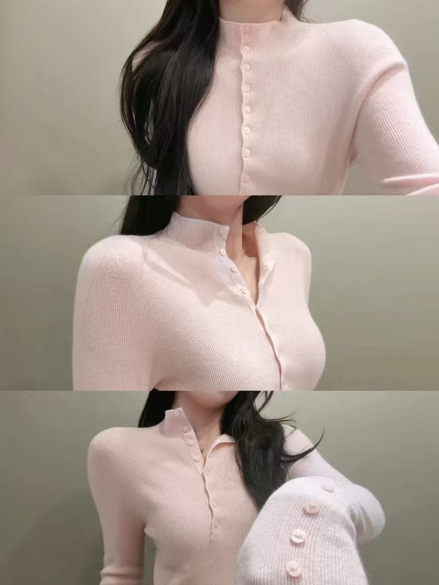 검정색 반 개방 칼라 기타 단추 허리 수축 몸매 가꾸기 인사이드 가져 가라. 만나는 니트 스웨터 여성 가을 아름다운 그레이트 봐 의류 이미지 2