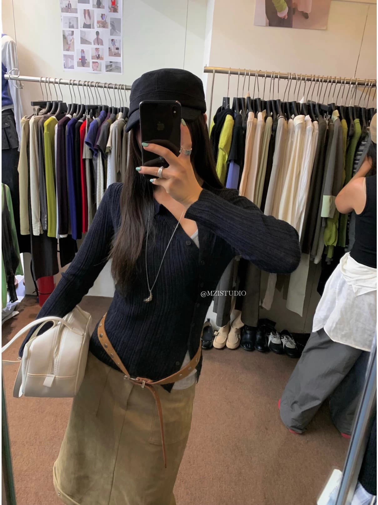 한 부서 가을 비스듬한 문 버클 폴로 칼라 부드러운 품격 다용도 니트 오픈 가디건 여성 코트 상세 이미지 5