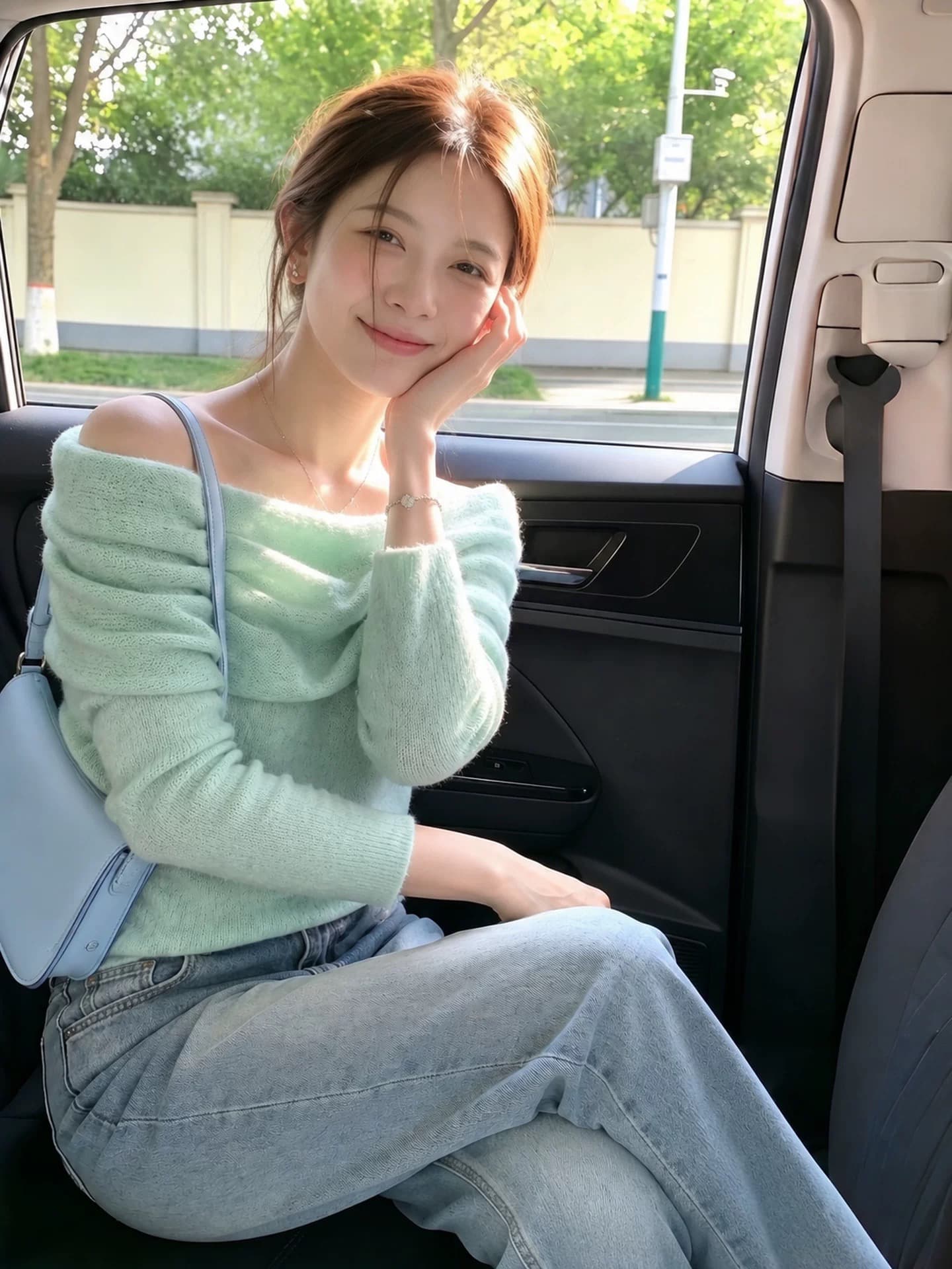 박하 녹색 니트 스웨터 티셔츠 여성 2026 여름 긴팔 오프숄더 그레이트 통해보기 가져 가라. 자외선 차단 부드러운 바람 맨위 상세 이미지 5