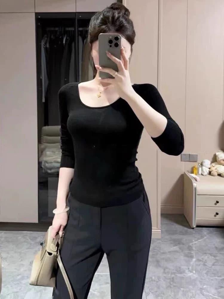 조기 가을 느긋한 바람 양모 화이트 몸매 가꾸기 니트 기본 셔츠 여성 디자인 센스 작은 대중 고급 센스 2026 새로운 상세 이미지 4