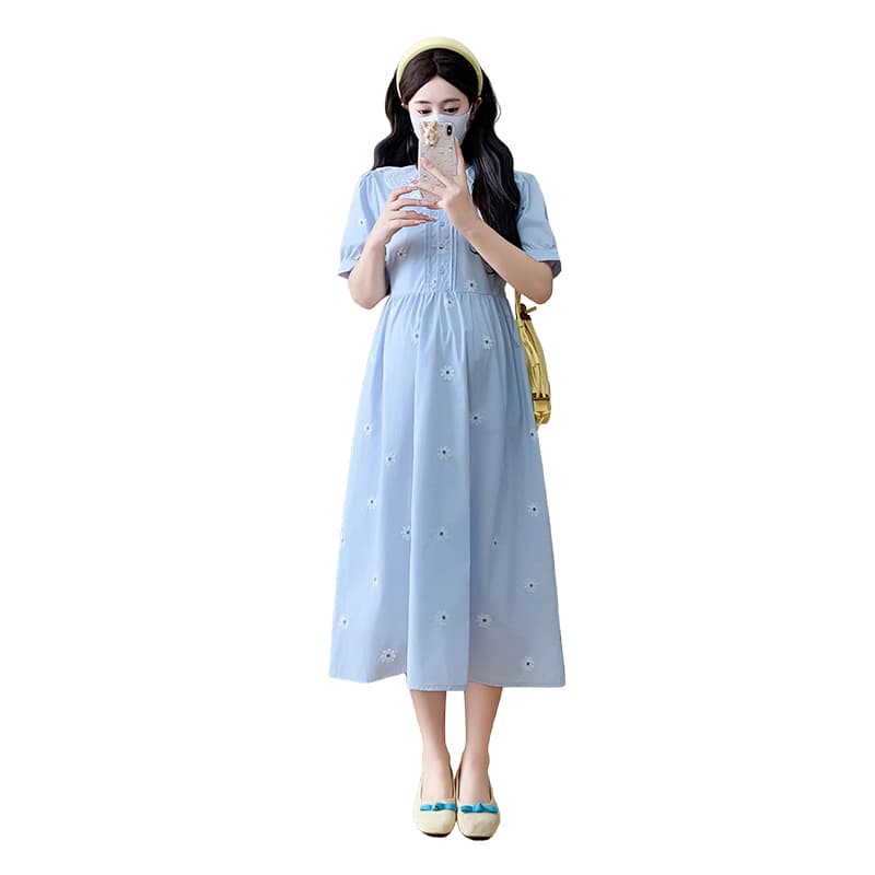 실사 패션 빅 사이즈 2026 여름 신제품 자수 출산 착용 드레스 이미지 6