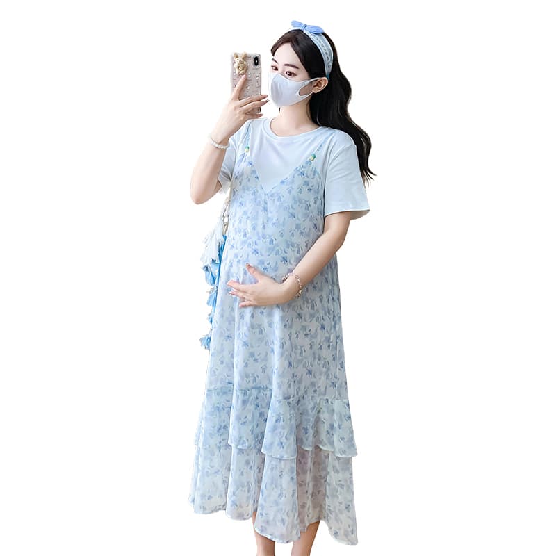 실사 패션 빅 사이즈 2026 여름 신제품 페이크 레이어드 출산 착용 드레스 이미지 6