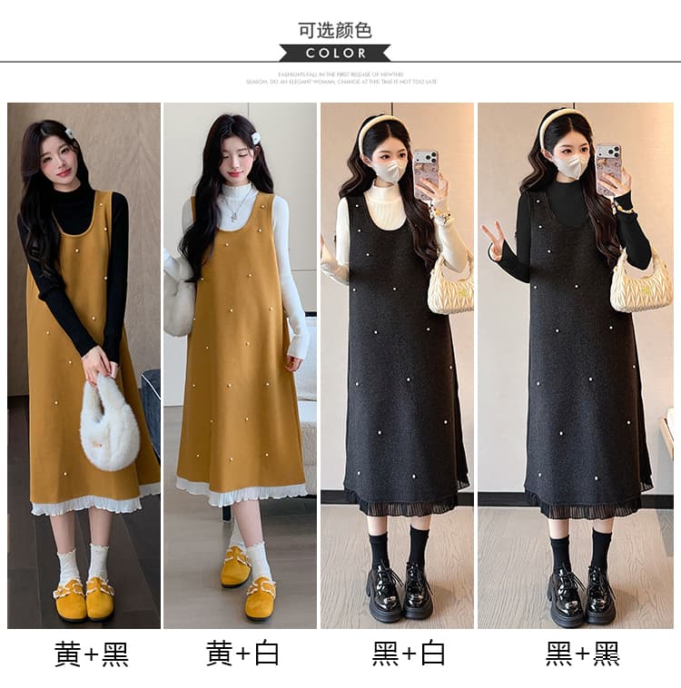 실사 2665 패션 빅 사이즈 2026 년 가을 신제품 모직 출산 착용 멜빵 스커트 빅 사이즈 스웨터 세트 상세 이미지 9