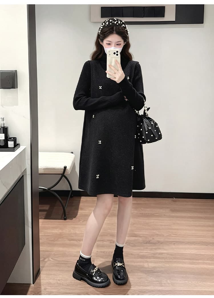실사 패션 빅 사이즈 2026 년 모직 체크무늬 출산 착용 멜빵 스커트 빅 사이즈 스웨터 세트 상세 이미지 23