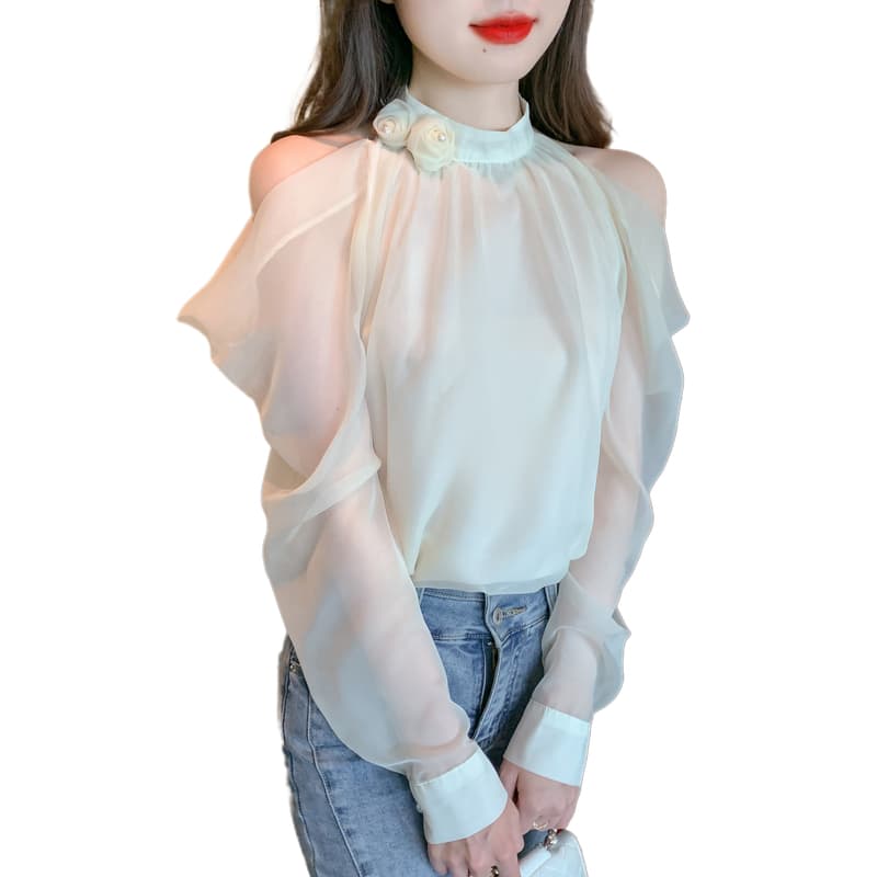 실사 2026 봄 새로운 프랑스식 Chic 품격 루즈핏 섹션 긴팔 쉬폰 블라우스 맨위 이미지 5