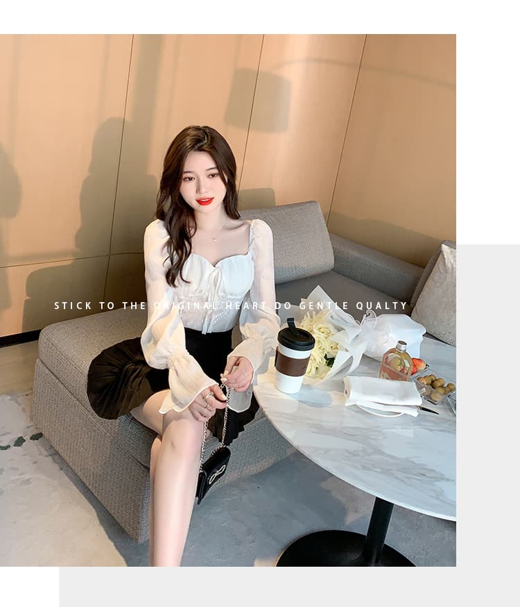 실사 2026 년 봄 프랑스식 복잡한 고대 칼라 레이스 조각 쇼트 스타일 Chic 나팔 소매 작은 대중 셔츠 상세 이미지 11