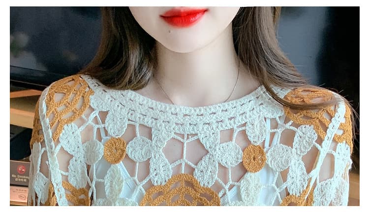 실사 2026 봄 한국 스타일 달콤함 기하학 패턴 긴팔 라운드 넥 풀오버 레이스 셔츠 쉬폰 블라우스 상세 이미지 10