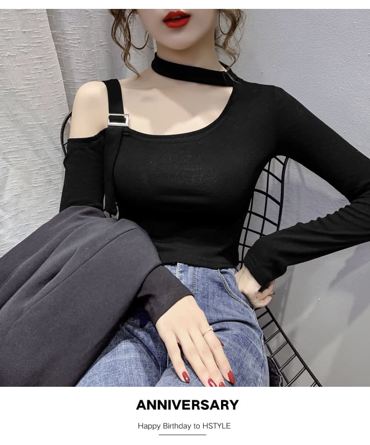 실사 2026 봄 새로운 오프숄더 쇼트 스타일 몸매 가꾸기 슬림해 보이는 긴팔 맨위 기본 셔츠 상세 이미지 23