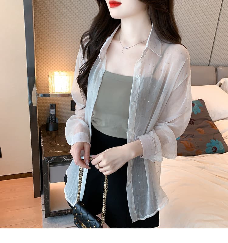 실사 2026 봄 핫픽스 단색 태양 보호 셔츠 루즈핏 POLO 칼라 셔츠 상세 이미지 23
