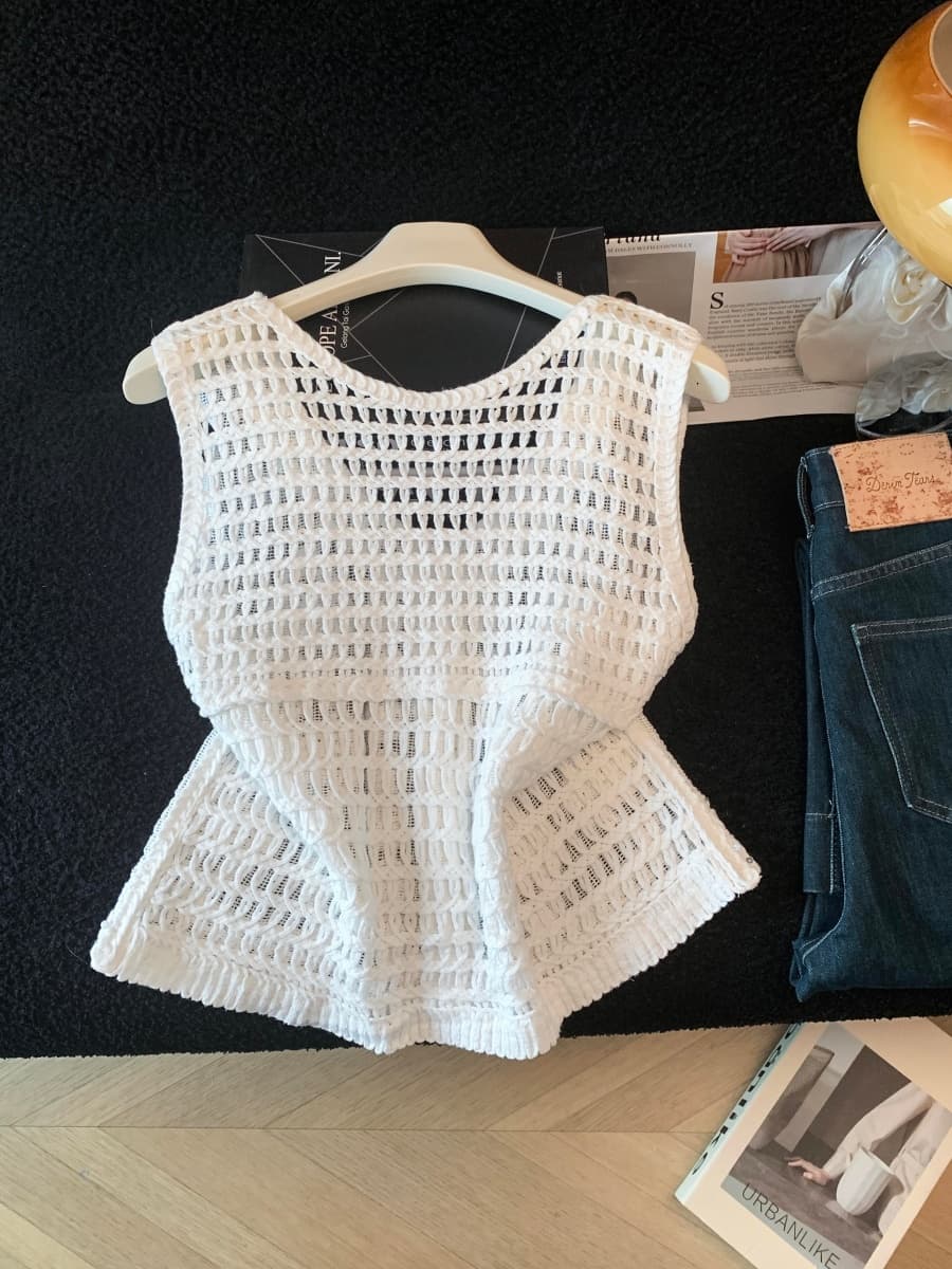 실사 여름 한 부서 순수한 욕망 칼라 니트 조끼 여성 몸매 가꾸기 민소매 맨위 분위기 센스 핫걸 조끼 상세 이미지 15