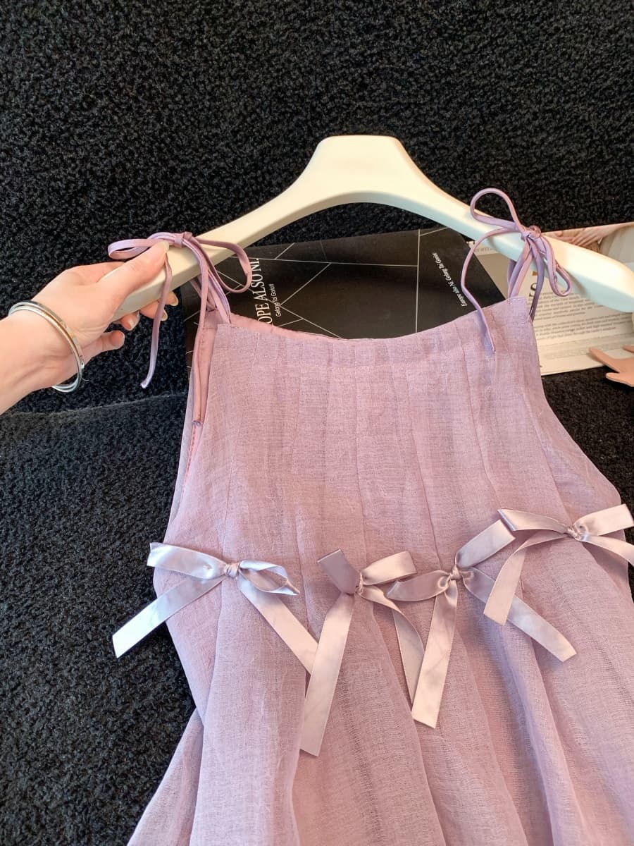 실사 2026 여름 프랑스식 캐미솔 여자 착용 가져 가라. 나비 매듭 민소매 퍼프 휴가 바람 맨위 상세 이미지 10