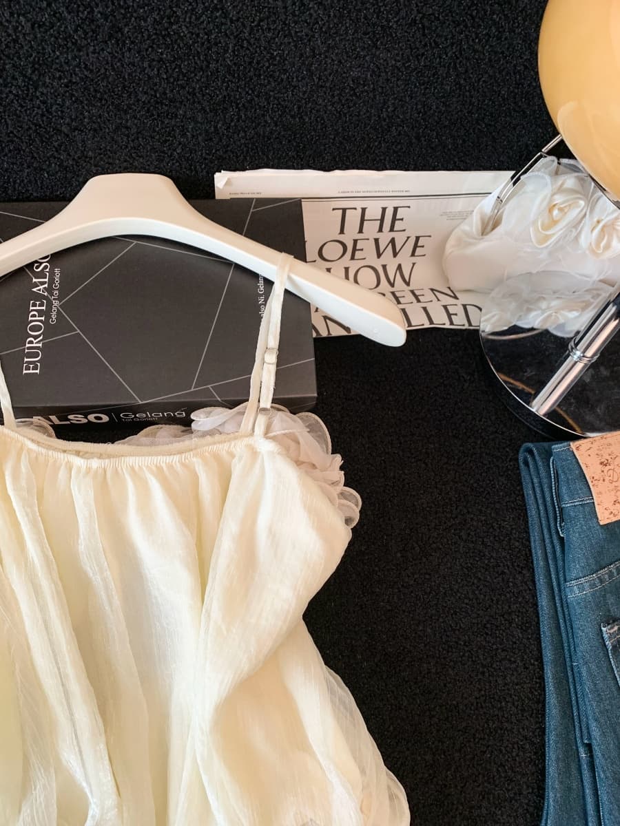 실사 2026 여름 새로운 달콤함 휴가 바람 프릴 퍼프 쉬폰 캐미솔 맨위 여성 상세 이미지 16