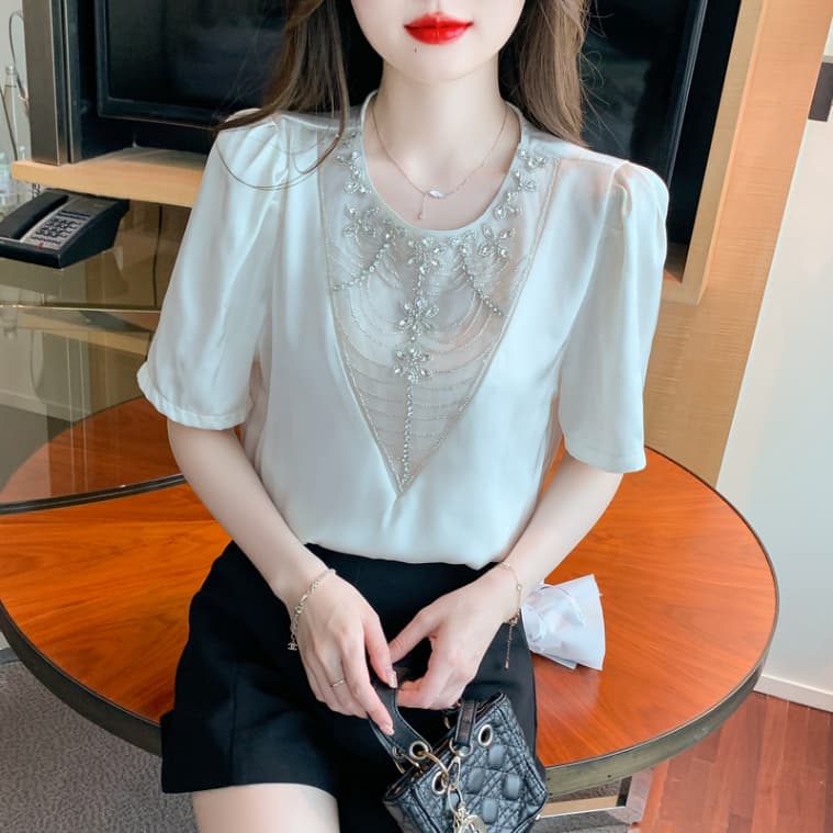 실사 2026 여름 새로운 맨위 여성 미니멀리즘 패션 디자인 벨트 훈련 무거운 작업 단색 셔츠 새틴 품격 작은 셔츠 이미지 3