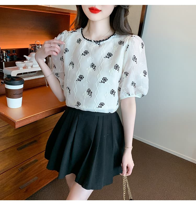 실사 2026 새로운 새로운 중식 셔츠 봄 여름 레트로 레이스 셔츠 거품 소매 쉬폰 여성 상세 이미지 23