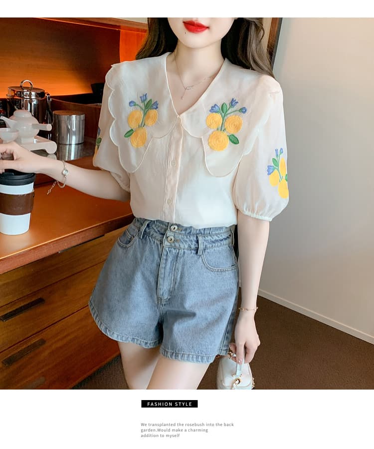 실사 쉬폰 여성 셔츠 2026 년 새로운 프랑스식 Chic 자수 베이비 칼라 레이스 맨위 긴팔 기본 셔츠 상세 이미지 25