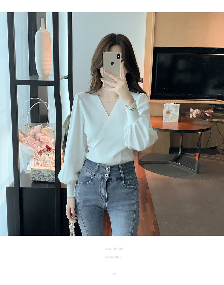 실사 2026 가을 새로운 한국 스타일 패치워크 쉬폰 소매 특색있는 섹션 몸매 가꾸기 기본 셔츠 니트 스웨터 상세 이미지 39