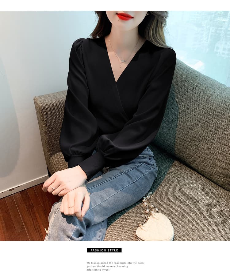 실사 2026 가을 새로운 한국 스타일 패치워크 쉬폰 소매 특색있는 섹션 몸매 가꾸기 기본 셔츠 니트 스웨터 상세 이미지 44