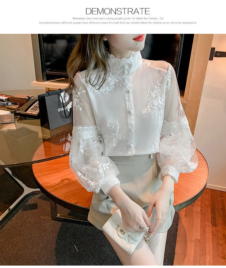 실사 2026 가을 새로운 궁정 바람 자수 셔츠 벌룬 소매 슈퍼 요정 레이스 셔츠 작은 셔츠 여성 상세 이미지 18