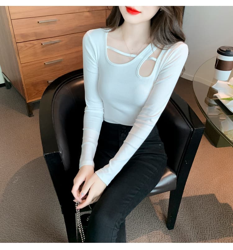 실사 티셔츠 여성 가을 로드 중 2026 년 새로운 인터넷 유명인 인사이드 가져 가라. 불규칙 타이트 기본 셔츠 맨위 상세 이미지 16